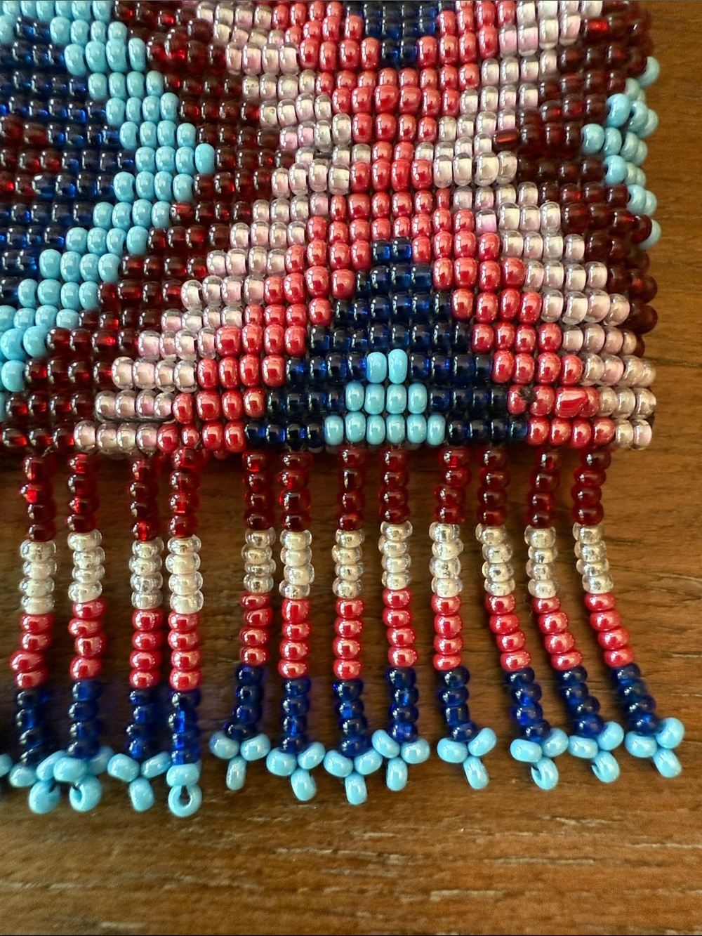 NWOT-Handcrafted Beaded Crossbody Bag - Pink & Turquoise Diamond Pattern - Picture 4 of 9